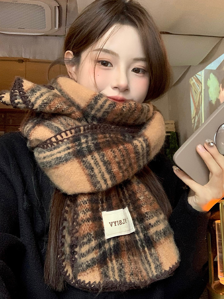 Cashmere Scarf - Коричневый шарф в клетку, унисекс, зимний,